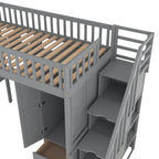 Cama alta individual con estantería, cajones, escritorio y armario