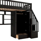 Cama alta individual con estantería, cajones, escritorio y armario