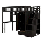 Cama alta individual con estantería, cajones, escritorio y armario