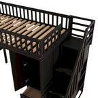 Cama alta individual con estantería, cajones, escritorio y armario