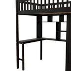 Cama alta individual con estantería, cajones, escritorio y armario