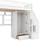 Cama alta individual con estantería, cajones, escritorio y armario