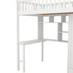 Cama alta individual con estantería, cajones, escritorio y armario