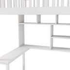 Cama alta individual con estantería, cajones, escritorio y armario