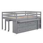 Cama alta de madera tamaño completo con escritorio retráctil y 4 cajones