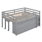 Cama alta de madera tamaño completo con escritorio retráctil y 4 cajones