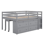 Cama alta de madera tamaño completo con escritorio retráctil y 4 cajones