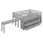 Cama alta de madera tamaño completo con escritorio retráctil y 4 cajones