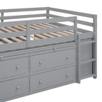 Cama alta de madera tamaño completo con escritorio retráctil y 4 cajones