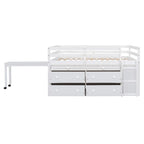 Cama alta de madera tamaño completo con escritorio retráctil y 4 cajones