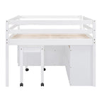 Cama alta de madera tamaño completo con escritorio retráctil y 4 cajones