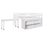 Cama alta de madera tamaño completo con escritorio retráctil y 4 cajones