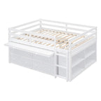 Cama alta de madera tamaño completo con escritorio retráctil y 4 cajones