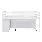 Cama alta de madera tamaño completo con escritorio retráctil y 4 cajones
