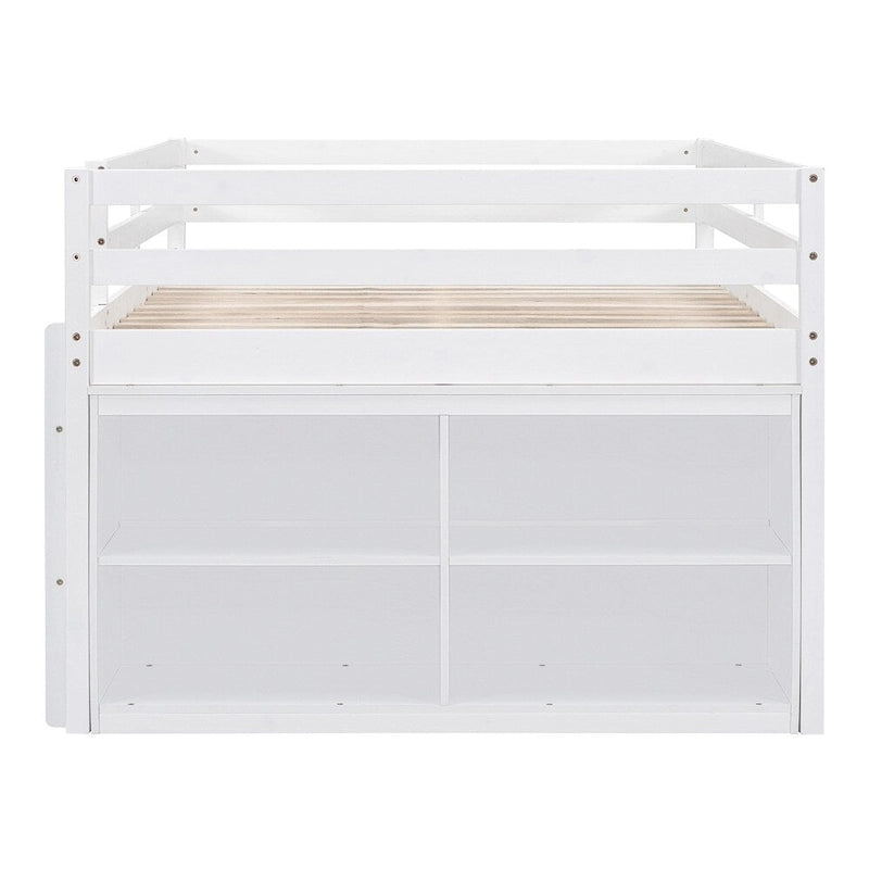 Cama alta de madera tamaño completo con escritorio retráctil y 4 cajones