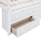 Cama alta de madera tamaño completo con escritorio retráctil y 4 cajones