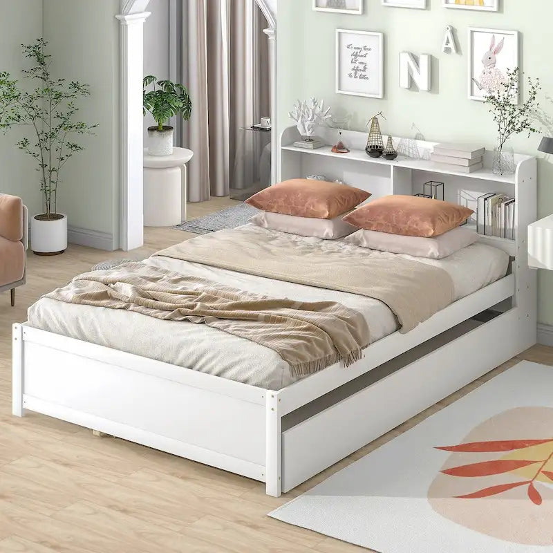 Cama doble con nido y estantería
