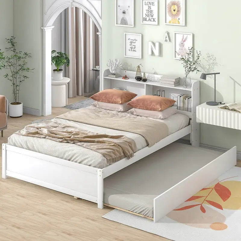 Cama doble con nido y estantería