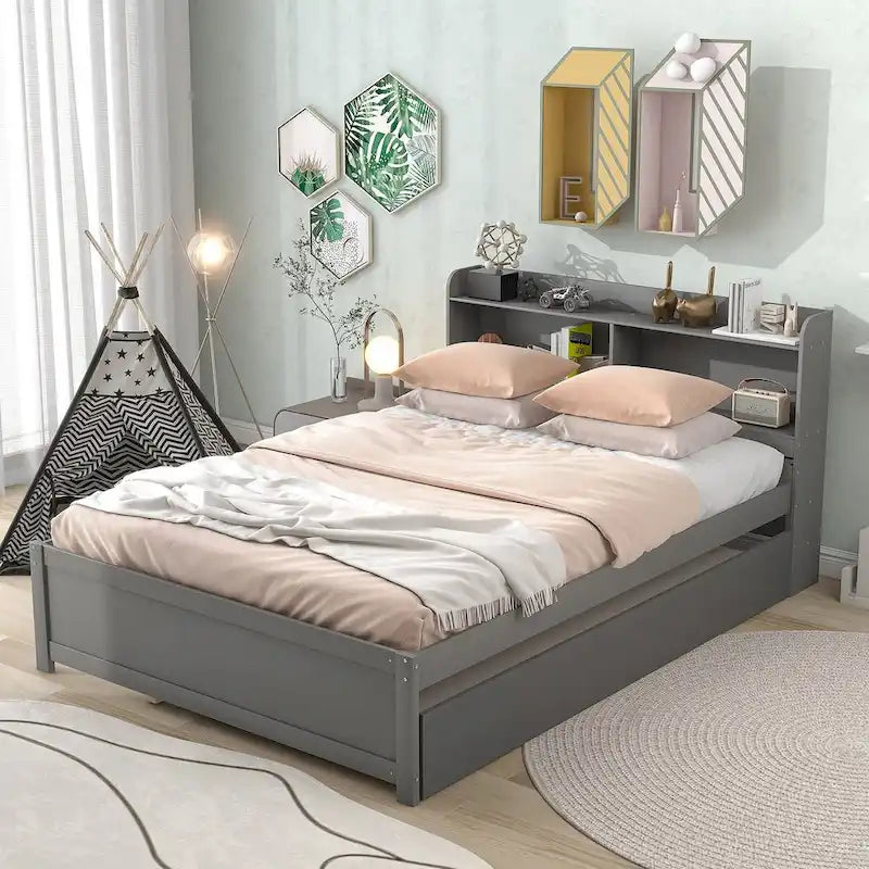 Cama doble con nido y estantería