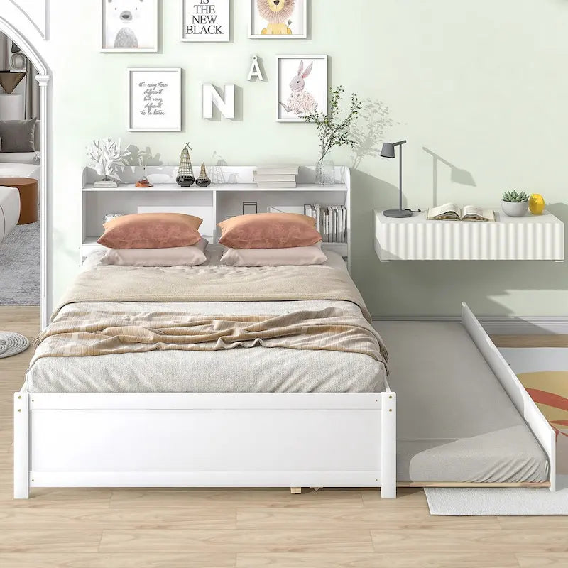 Cama doble con nido y estantería