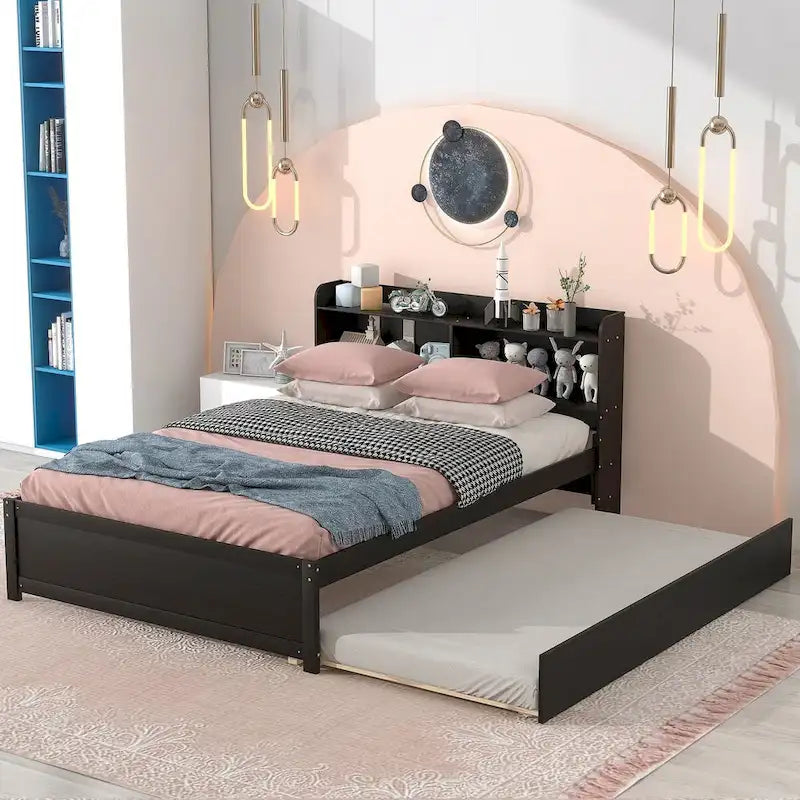 Cama doble con nido y estantería