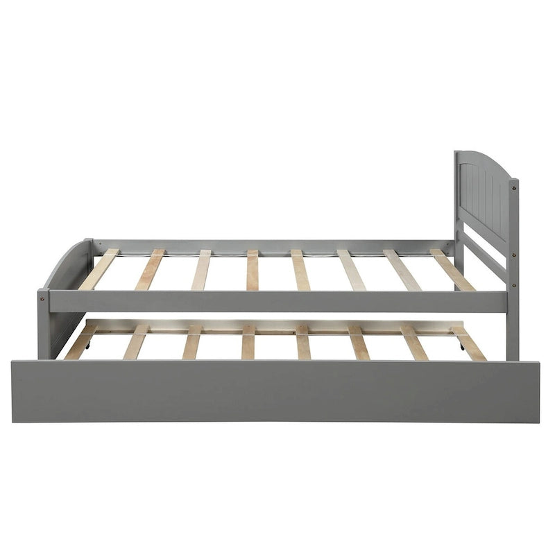 Cama de plataforma de madera maciza tamaño individual con cama nido