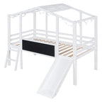 Cama alta individual con escalera y tobogán