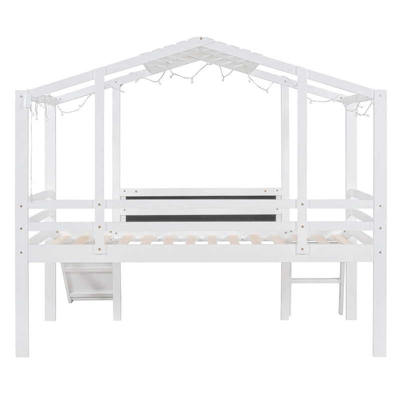 Cama alta individual con escalera y tobogán