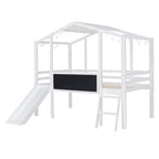 Cama alta individual con escalera y tobogán