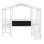 Cama alta individual con escalera y tobogán