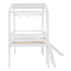 Cama alta individual con escalera y tobogán