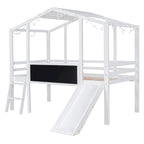 Cama alta individual con escalera y tobogán