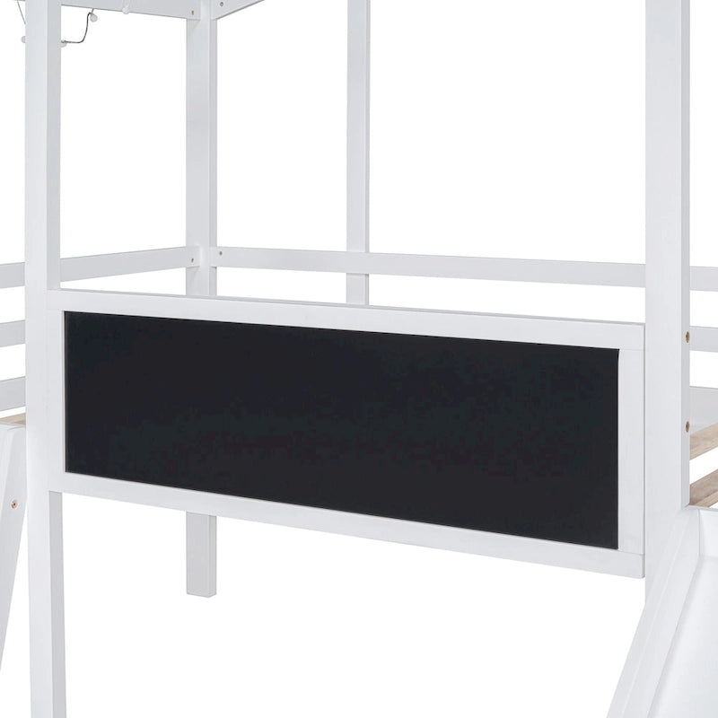Cama alta individual con escalera y tobogán