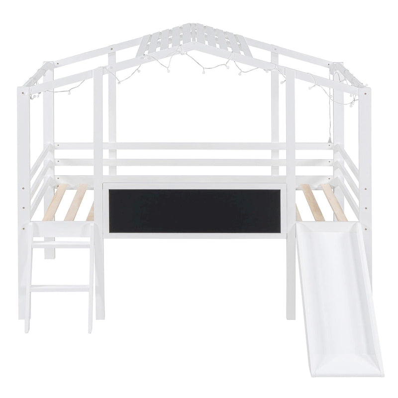 Cama alta individual con escalera y tobogán