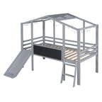 Cama alta individual con escalera y tobogán
