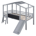 Cama alta individual con escalera y tobogán