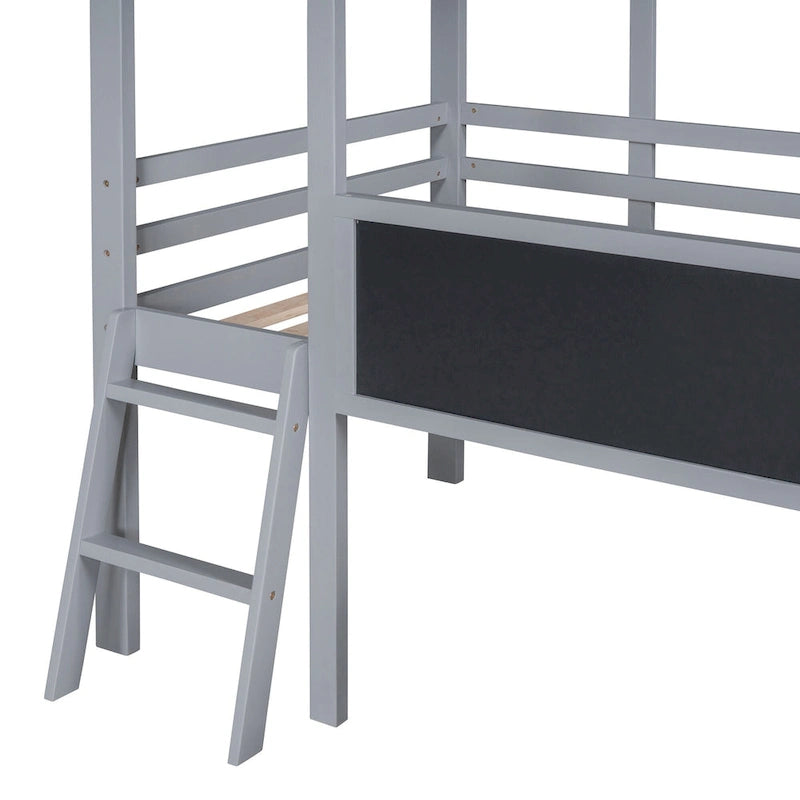 Cama alta individual con escalera y tobogán