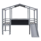 Cama alta individual con escalera y tobogán