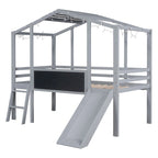 Cama alta individual con escalera y tobogán