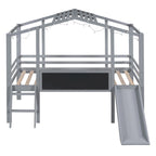 Cama alta individual con escalera y tobogán