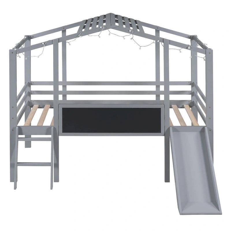 Cama alta individual con escalera y tobogán