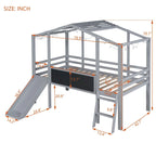 Cama alta individual con escalera y tobogán