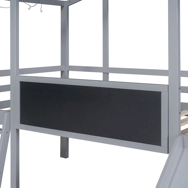 Cama alta individual con escalera y tobogán