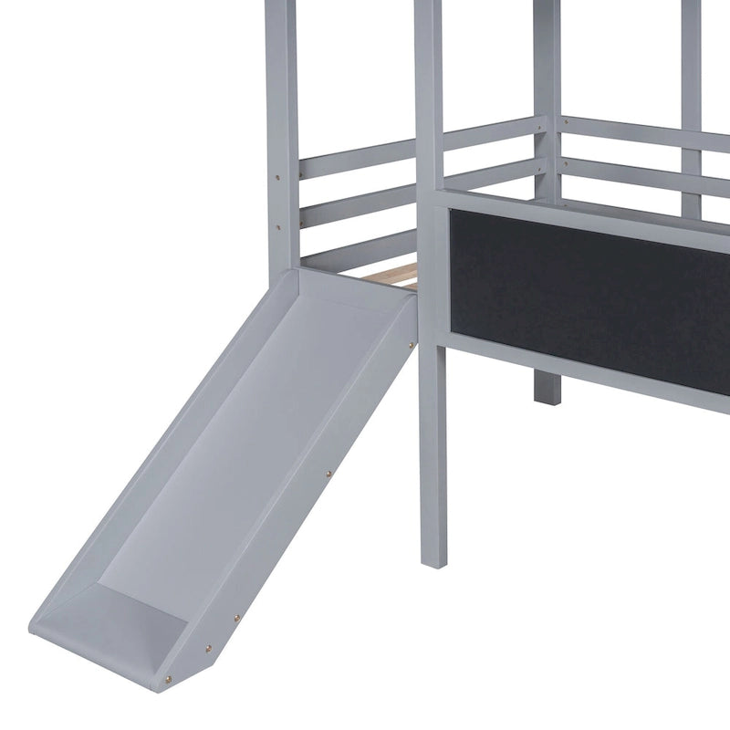 Cama alta individual con escalera y tobogán