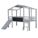 Cama alta individual con escalera y tobogán
