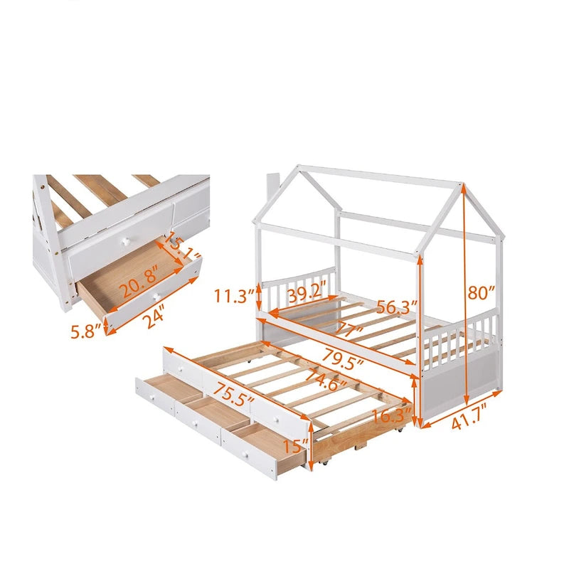 Cama Nido Doble de Madera con Cajones Adicionales
