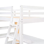 Loft Bed with Desk, Shelves, Drawer, and Ladder, Full-Length Guardrail
