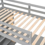 Cama alta con escritorio, estantes, cajón y escalera, barandilla de cuerpo entero