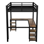 Cama alta de metal con escritorio y estantes