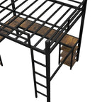 Cama alta de metal con escritorio y estantes